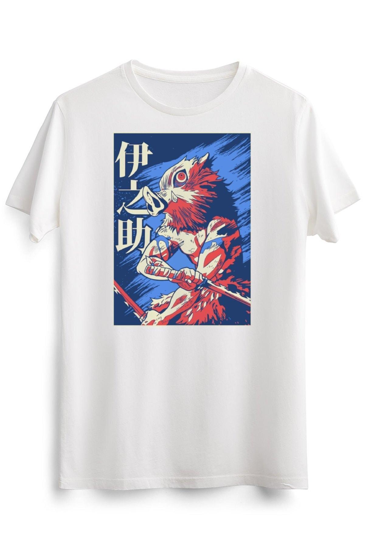 

Мужская белая футболка с аниме Inosuke Demon Slayer