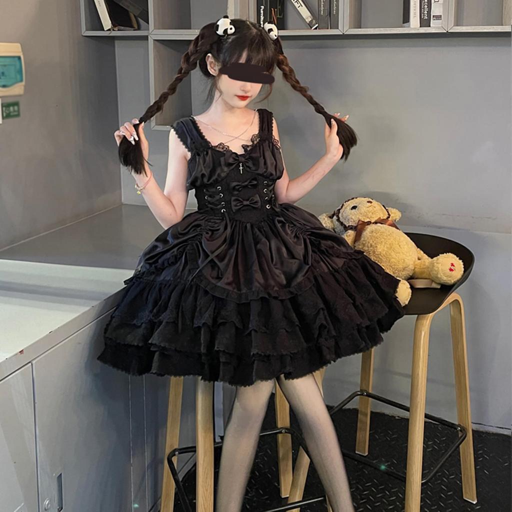 Toku and Yuu Mori Girl Lolita Gothic Tiered Jumper Princess Open Long Party Size Dress, Style, Ladylike, Skirt, Sleeves, Neck, Crossdressing, Chain,