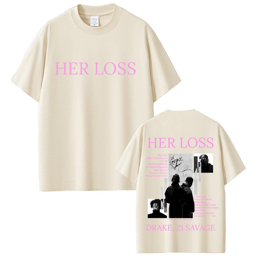 Rapper Drake and 21 Savage Her Loss Album Graphic T-shirt Unisex Hip Hop Fashion Pop Music T Shirts Casual Cotton Vintage T-shirts