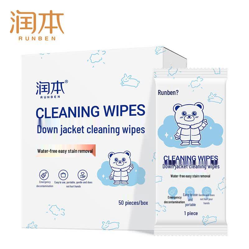 Runben No-Rinse Down Jacket Cleaning Wipes, 50-Count