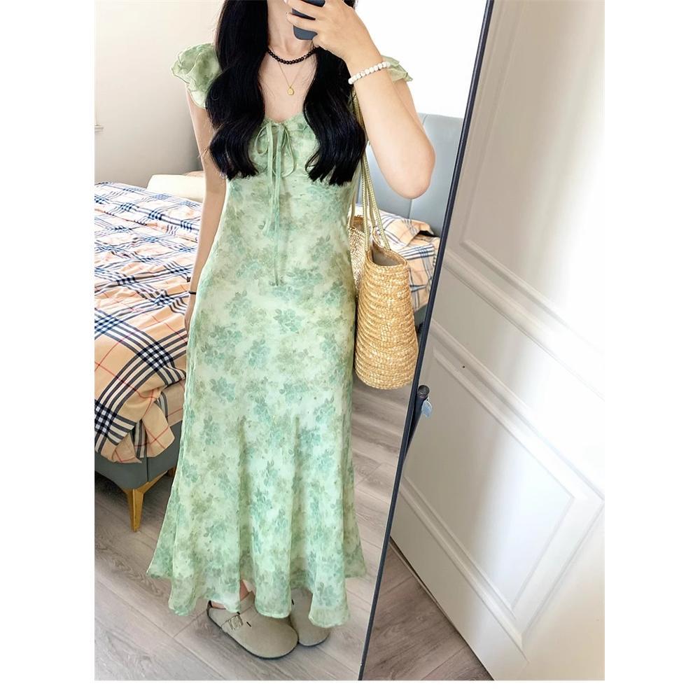 Lotus leaf edge floral dress women's casual summer new long dress showing thin and high temperament casual beach dress