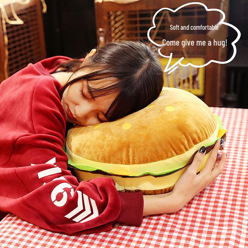Adorable Hamburger Plush Pillow Toy - Office Lumbar Support, Children's Birthday Gift with Long Fries Design