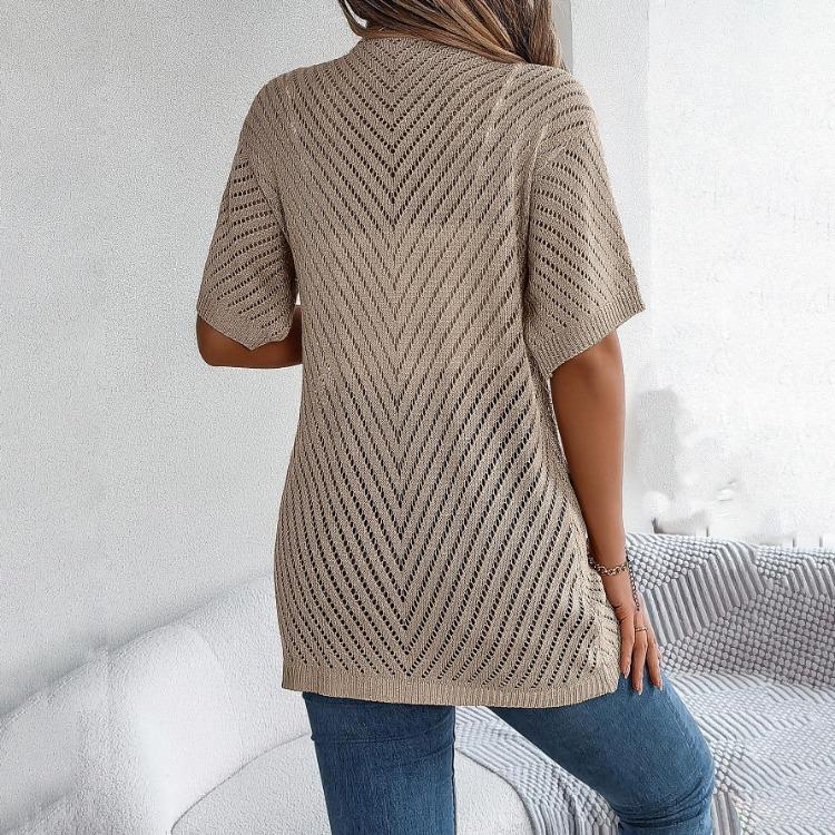 Women's Elegant V Neck Loose Knitted Cardigan Solid Check Sweater Tops for Spring Summer Fashion