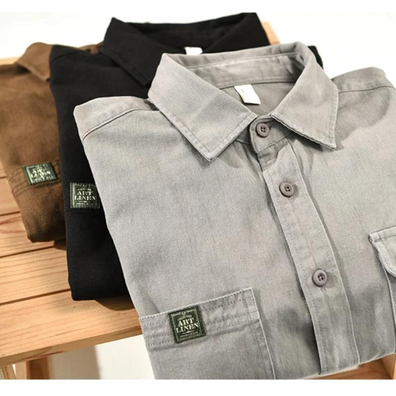 Мужские рубашки-карго в японском стиле с квадратным воротником — фото 5