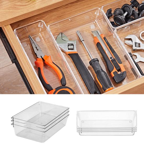 Drawer Compartment Storage Organizer Non Slip 6Pcs Clear Space Saving Transparent Storage Box