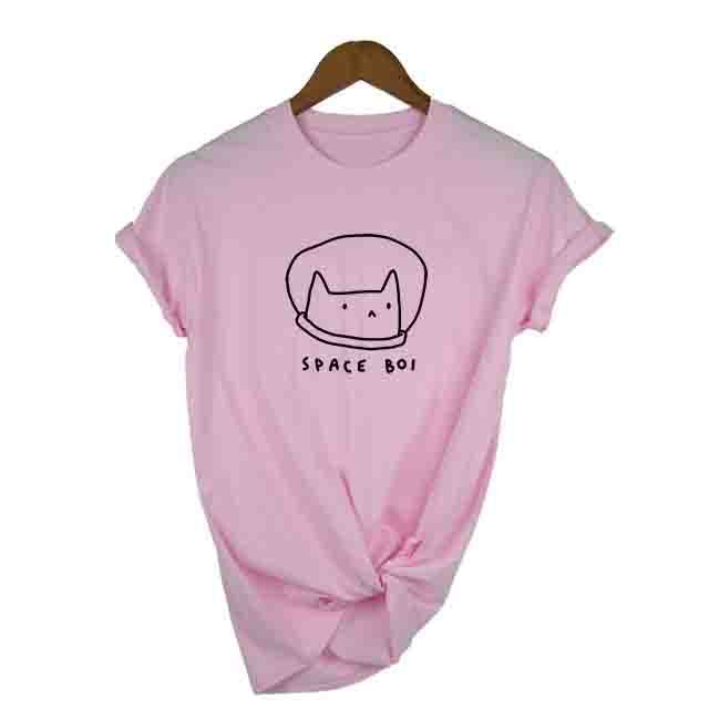 Lovely Space Cat Print T Shirt Women O Neck Short Sleeve Summer Casual T Shirt
