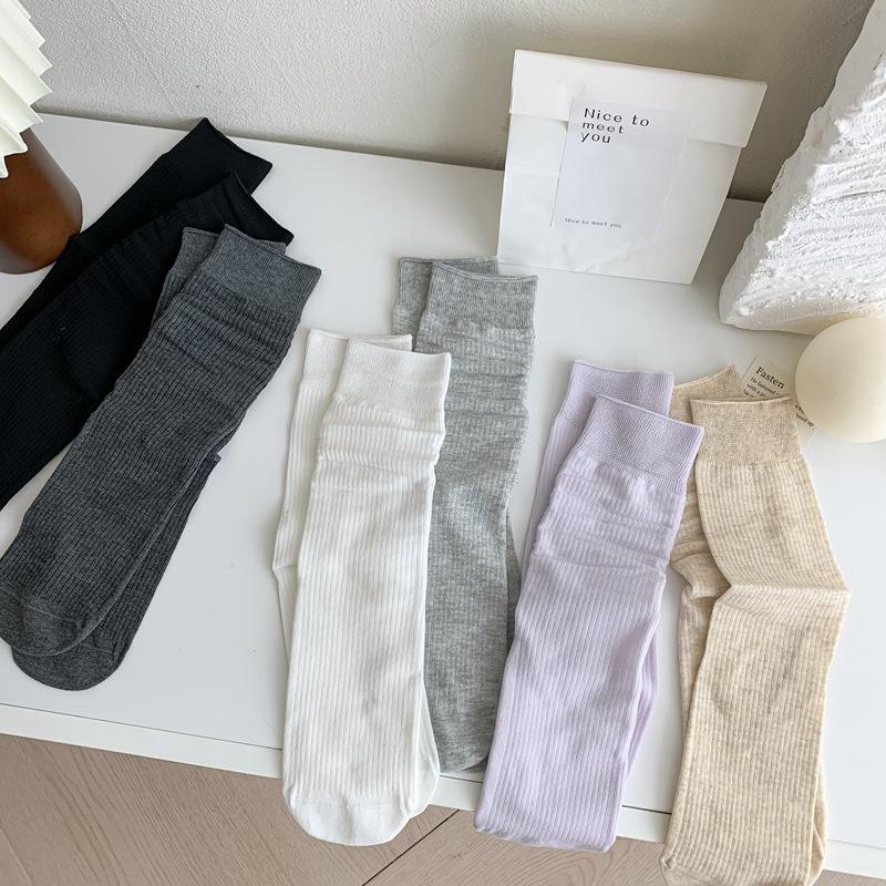 Anti Pilling Thin Strip Ultra Thin Solid Color Basic Boneless Stacking Socks Trend Straight Socks Thin