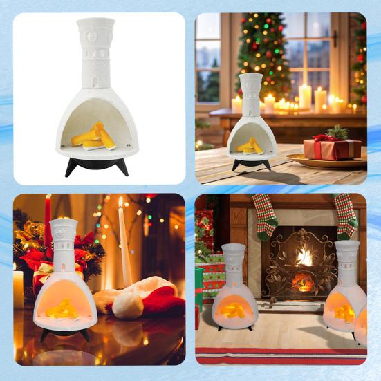 LED Miniature Fireplace Light Luminous Tabletop Fireplace Figurine Desktop Night Light Ornament for Home Holiday Decor