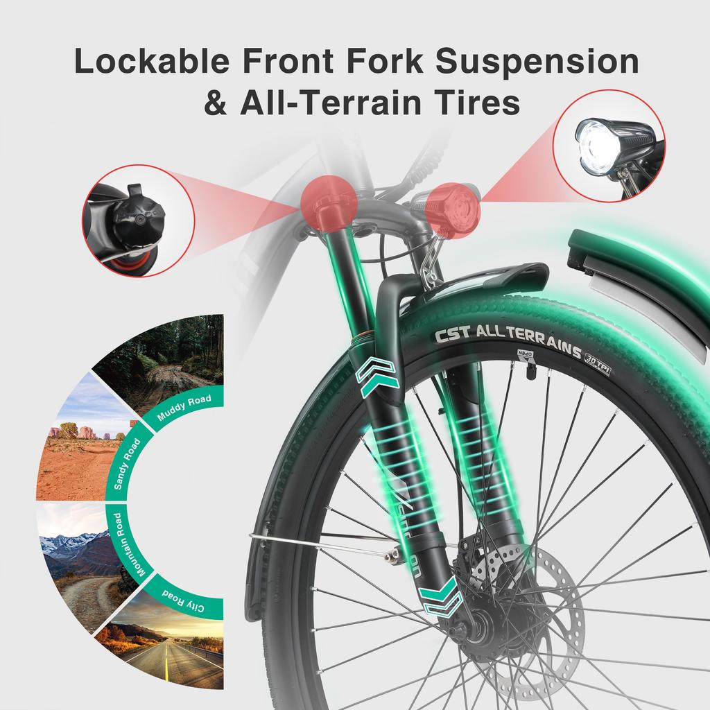 26'' 500W Electric Mountain Bike, 48V 12.5Ah Removable Battery 21 Speed Adult Electric Bicycle, Lock Suspension All Terrain E-Bike with Rear Rack