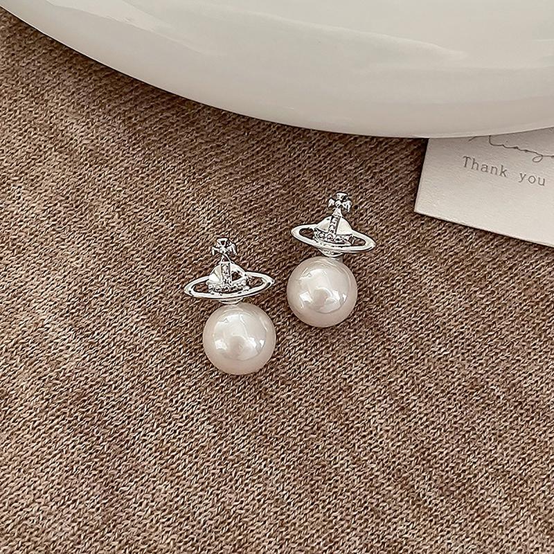 

Элегантные простые серьги с искусственным жемчугом и планетой, легкие роскошные серьги белый