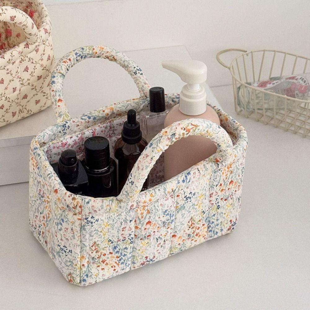Quilted Foldable Fabric Basket Dual Handles Fabric Organizer Bin  Home Organization
