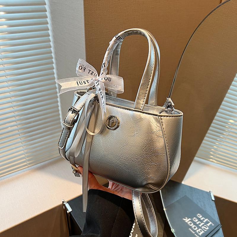 IELGY Premium Textured Versatile Shoulder Messenger Bag, Stylish Silver Portable Small Square Bag