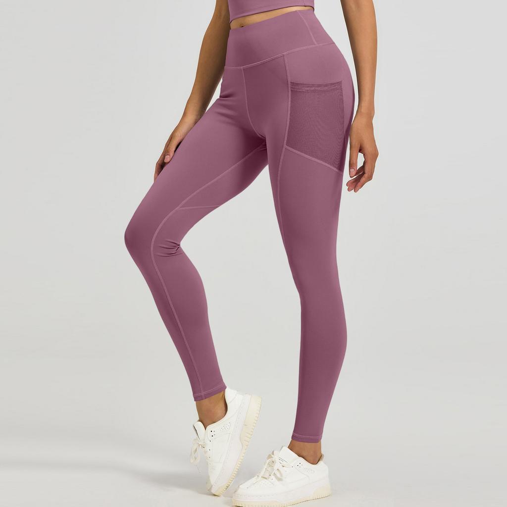 Women's Fashion Tight Hip High Waist Mesh Side Pocket Running Sports Fitness Pants