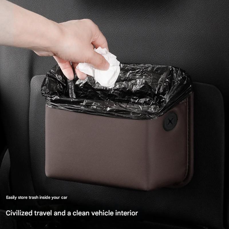 Leather Automotive Trash Can Dust Bin With Leakproof And Easy Clean Features For Car Cabin Organization Quick Install