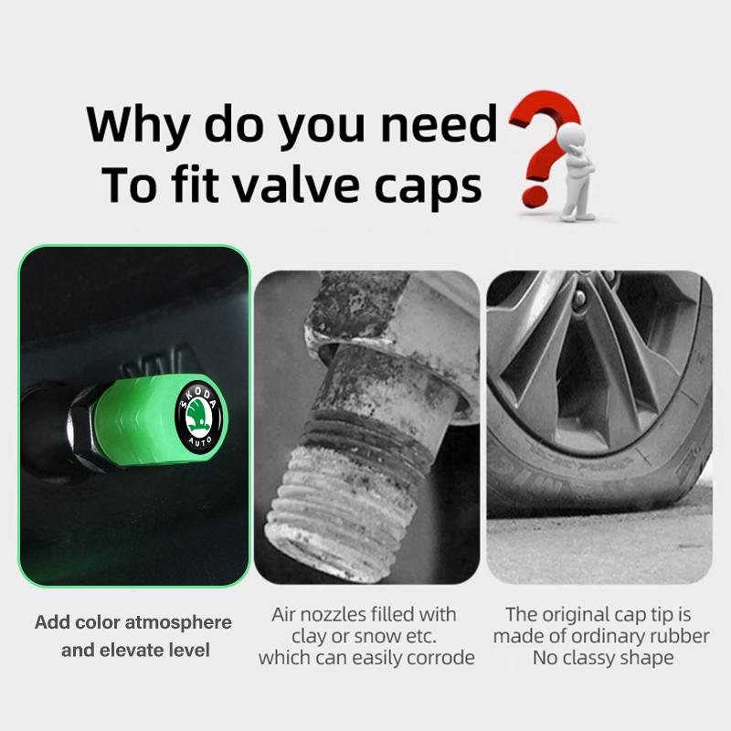 For Skoda Car Tire Valve Cap Luminous Valve Core Cover Kamiq Karoq Octavia 2 3 Rapid Scala Kami Fabia VII VRS Xknp33