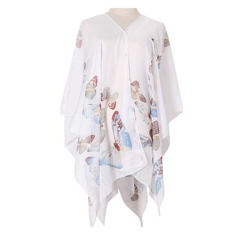 Shawls Summer Beach Sexy Women Fashion Print Chiffon Smock Bikini Cover Up Loose Blouse Sunscreen Comfortable Poncho Hot