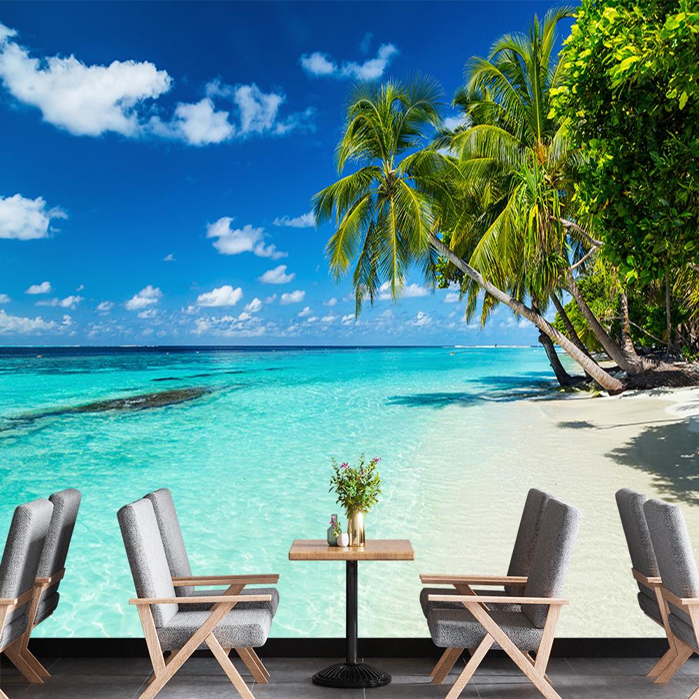 3d Beach Murals Palm Trees Wallpapers Living Room Bedroom Beach Mural