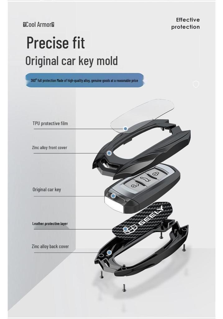 Geely Car Key Case: Fits Emgrand, GG Panda, S1, Boyue, Vision X3, King Kong X1, Borui - Metal Shell Buckle