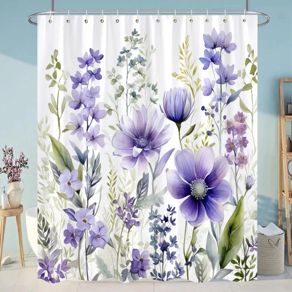 Botanical Floral Bathroom Curtains Tropical Green Leaf Butterfly Nature Landscape Polyester Fabric Shower Curtain Bathroom Decor
