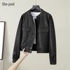 Women's Stand-Collar Biker Faux Leather Jacket