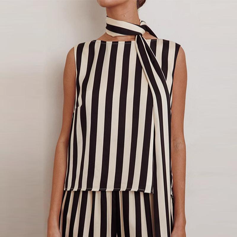 Summer Fashion Casual Stripe Print Pants Sets Women Short Sleeves Shirt +Wide Leg Trousers Two Piece Set Female