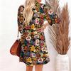 Women's Fashion Elegant Autmn And Winter Long Sleeve V,Neck Christmas Print Dress
