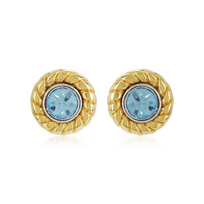 Round Stud Earrings with Blue Stone
