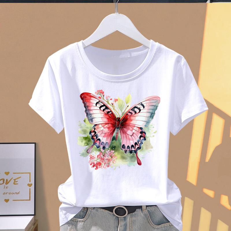 (Asian Size) letter flower style Women's Top Short Sleeve T-shirts O-neck Casual Clothing Fashion Female T shirt Printed Graphic Tee