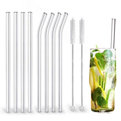 Trinkhalme aus Borosilikatglas, umweltfreundlich, wiederverwendbar, für Smoothies, Cocktails, Barzubehör, Strohhalme mit Bürsten