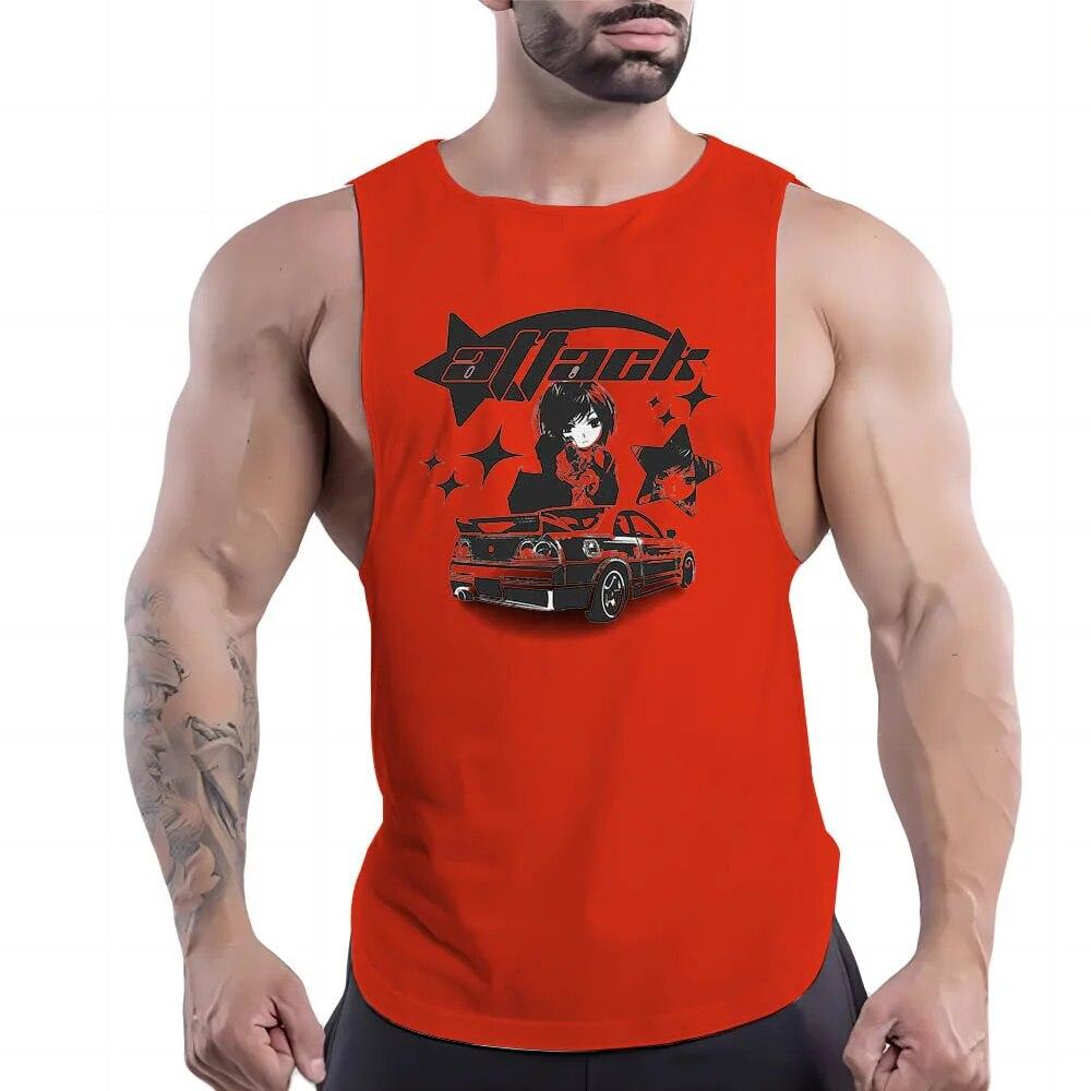 Four Seasons Fashion 2dcartoon Character Print Verão O Collar Confortável Respirável Masculino Basquete Agasalho Sem Mangas Colete