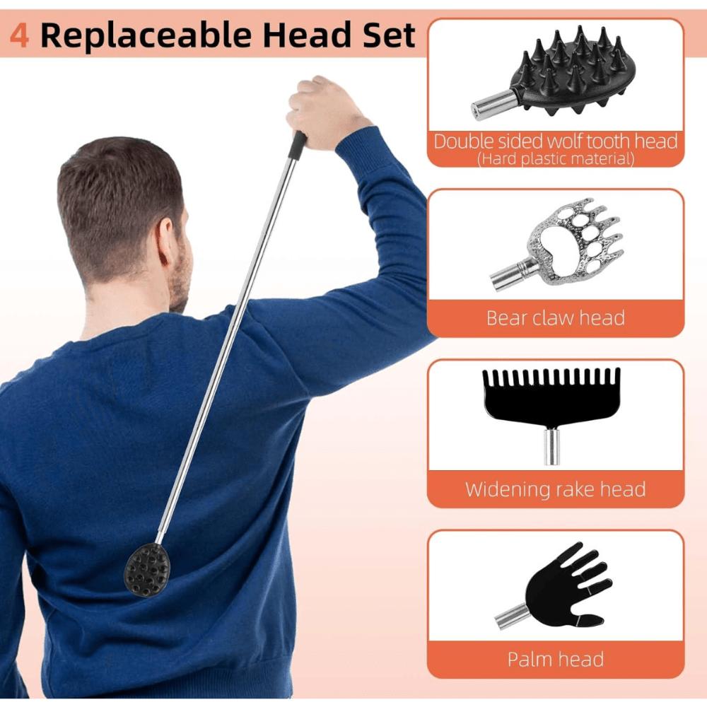 Extendable Back Scratcher For Men Women With 4Pcs Detachable Scratching Heads, Stocking Stuffers For Men Adults, Christmas Gifts