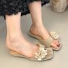 Flower Women Slippers Flats Summer Sandals New Shoes 2025 Woman Casual Square Toe Shoes Brand Trend Zapatillas De Mujer
