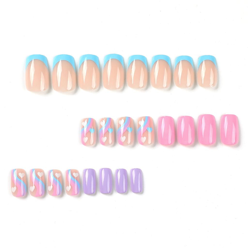 Wearing nail blue French purple nail multicolor wavy white love nail finished nail