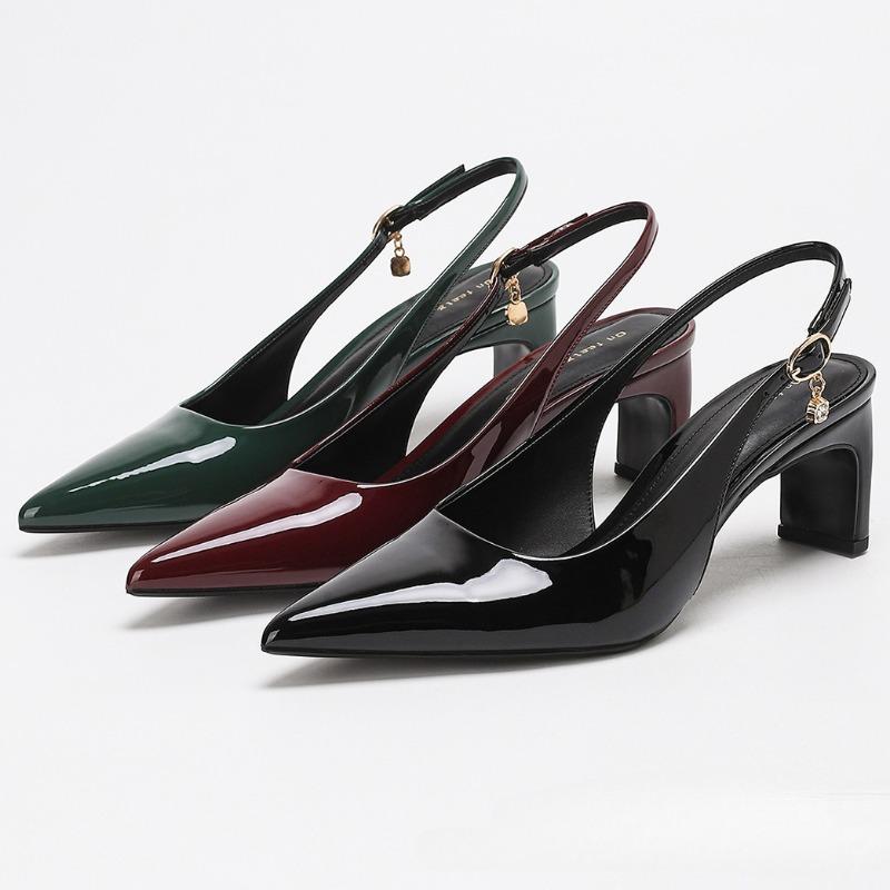 Fashion Pointed Toe Pumps Woman Sandals Patent Leather Elegant Office Woman Shoes Sexy Slingback High Heels Zapatos De Mujer