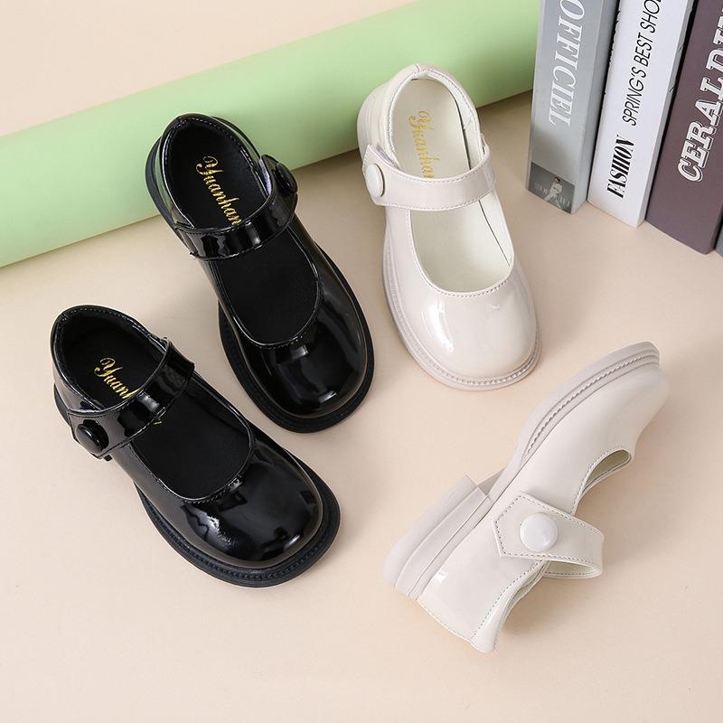 Girls’ Leather Shoes, Spring/Autumn New Arrival, British Style Black Soft-Soled Children’s Shoes, White College Style Flats, Kids’ Princess Shoes