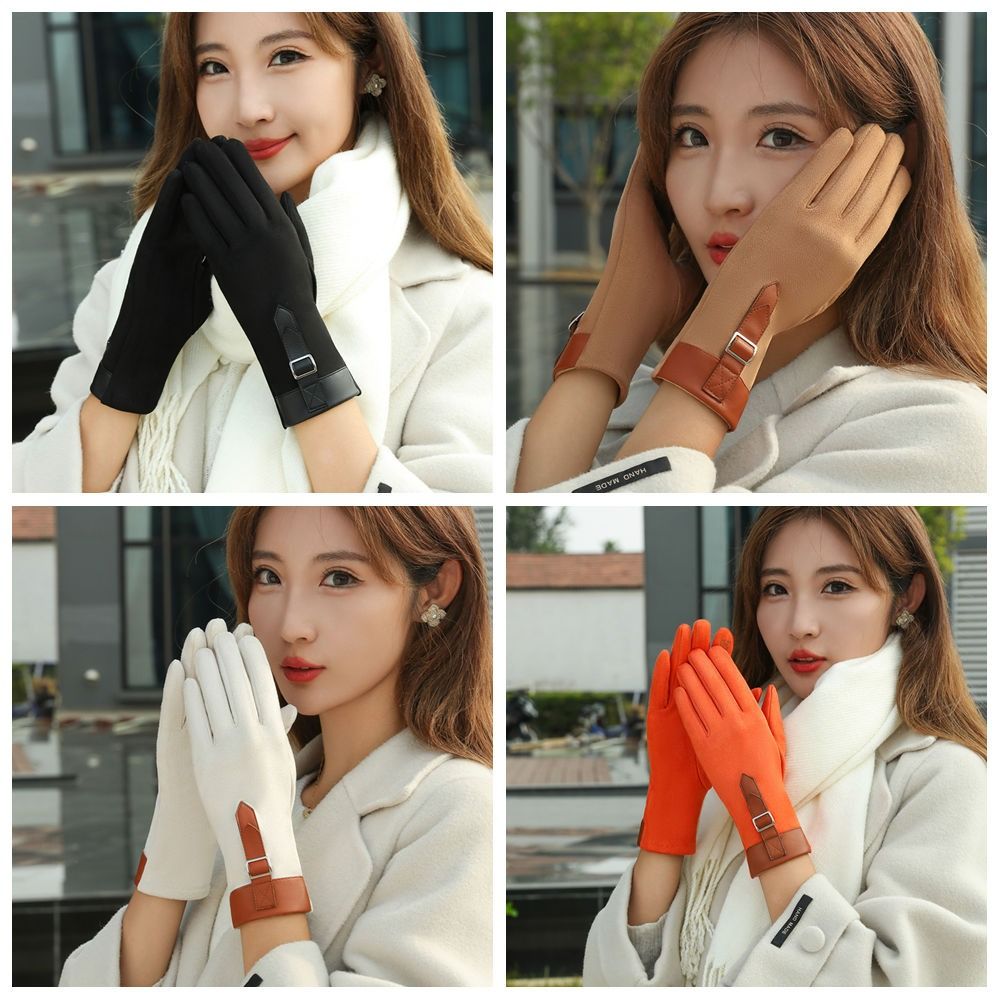 Thickened  Gloves Plush Winter Mittens Vintage Women Suede Velvet  Gloves  Cycling
