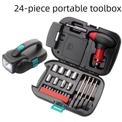 LED Flashlight and 24-Piece Tool Set with Lighted Toolbox