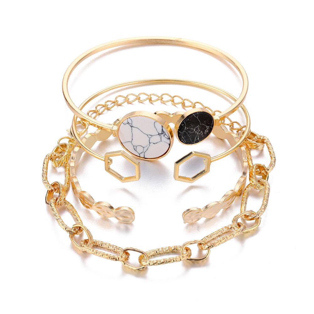 Retro Thick Chain Bracelet Set - Retro Bracelets - Women's Hand Chain Set