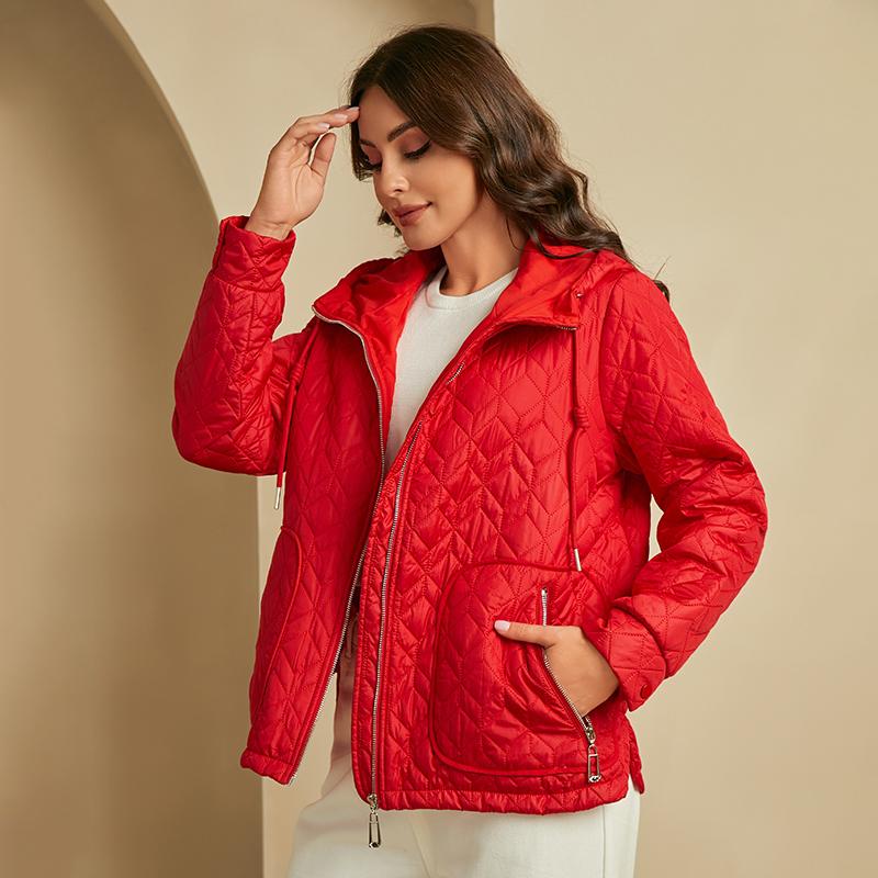 YISHENGSHUI New Spring and Autumn Women's Jacket Simple Medium-length Fashion Unique Splicing Hooded Design Women's Spring Jacket 23681