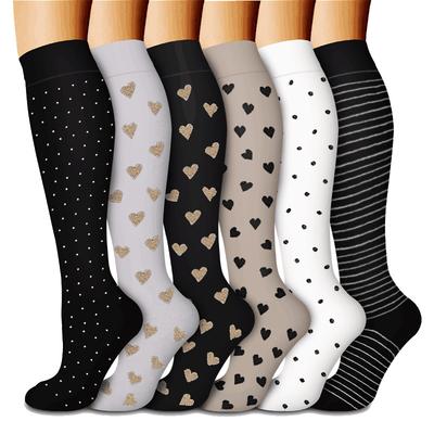 6 Pairs Combination Polka Dot Love Sports Pressure Socks, Fitness Running Yoga Compression Socks, Hiking Cycling Long Socks, Calf Socks, Family Gifts