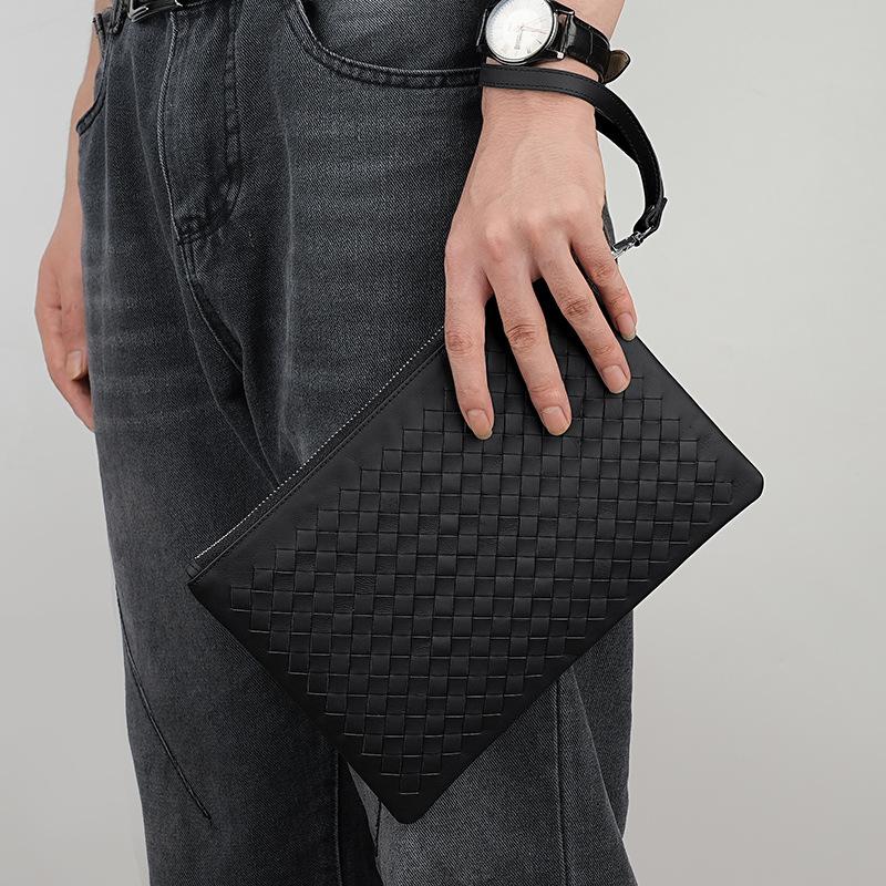 Hand-woven Leather Men's Clutch Bag Business Men's and Women's Wrist Bag Large Capacity Wallet Clutch Bag