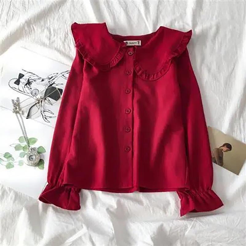 WTEMPO Camicie con colletto alla Peter Pan da donna, studentesse coreane, kawaii, adorabili, top quotidiani, abbigliamento casual, camicette solide