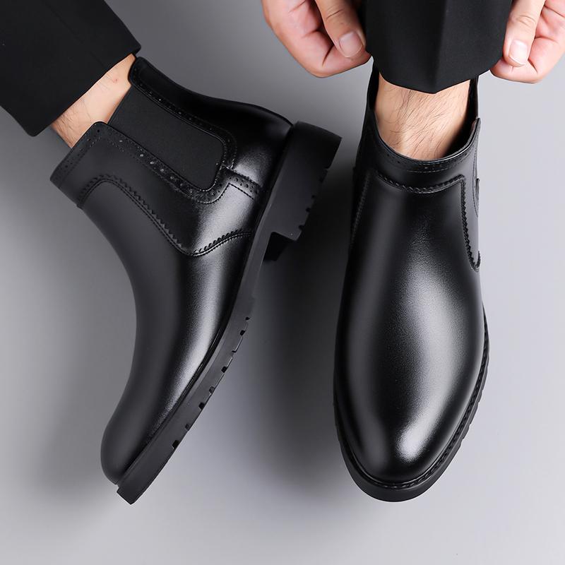 Men's Classic Retro Chelsea Boots Mens Fashion Leather Ankle Boots Men British Style Short Boots High-top Men Casual Shoes