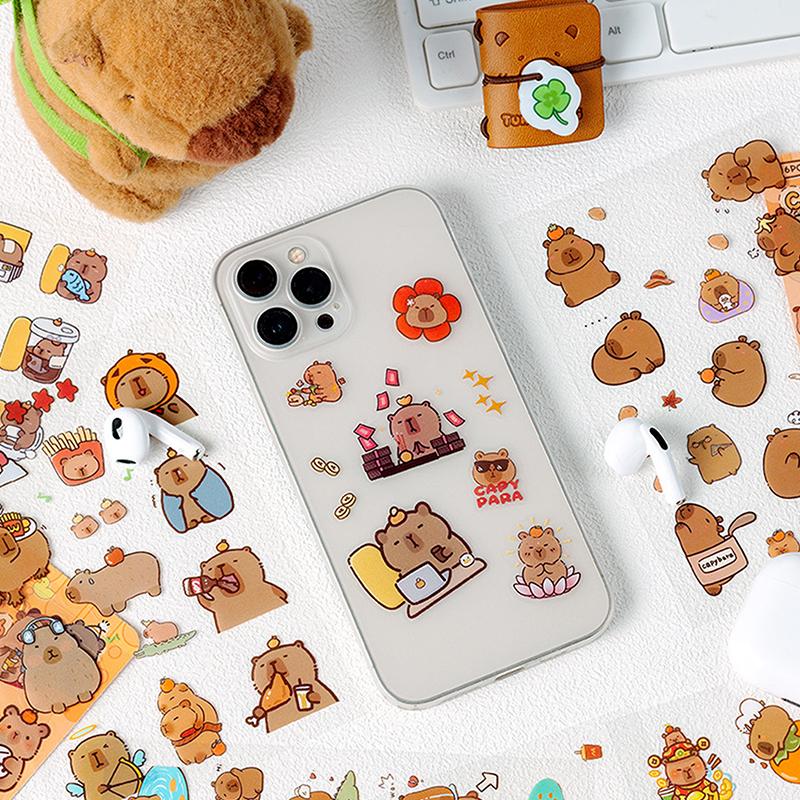6Sheets/Pack Cute Cartoon Capybara Stickers Transparent Waterproof Stickers School Supplies Diary Decoration Stickers Stationery