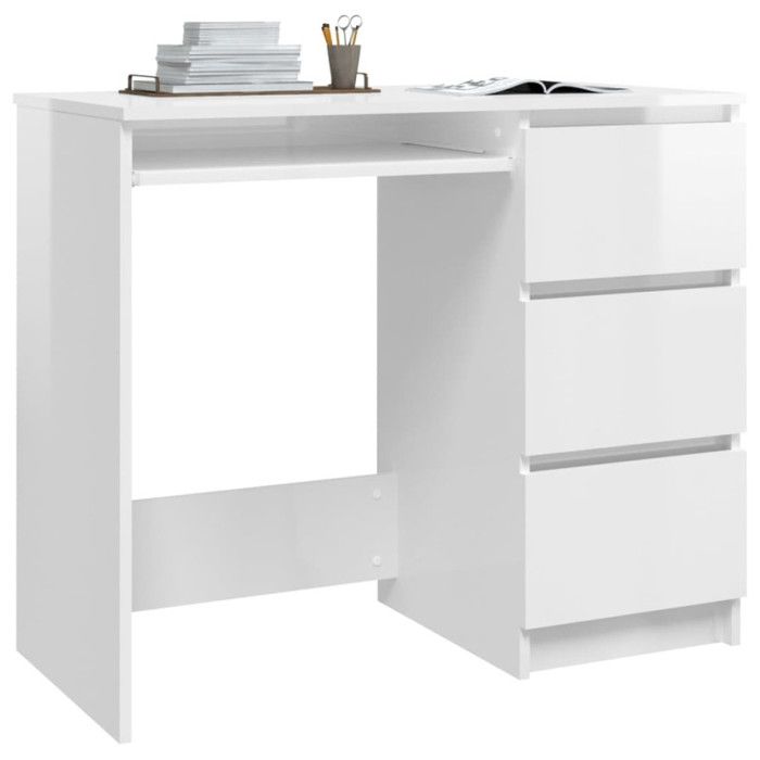 VidaXL Bureau Blanc brillant 90x45x76 cm Aggloméré