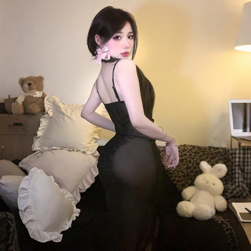 Ladies' Sexy Lingerie Passionate Allure Camisole Long Dress Sleepwear Mesh Dress Pure Desire Style No Take Off Set