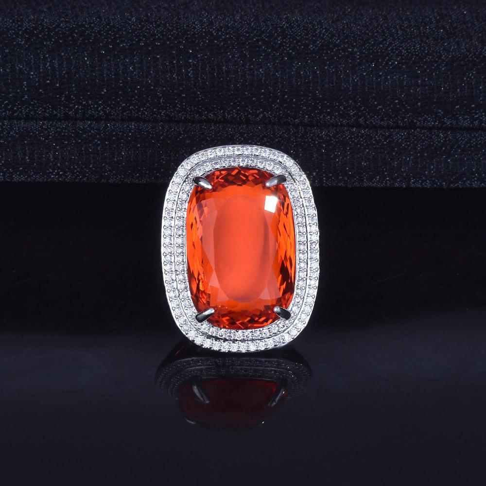 Royal Blue Bird Nest Cut Open Ring Exaggerated Fat Rectangle Padparadscha Color Gemstone Jewelry adjustable