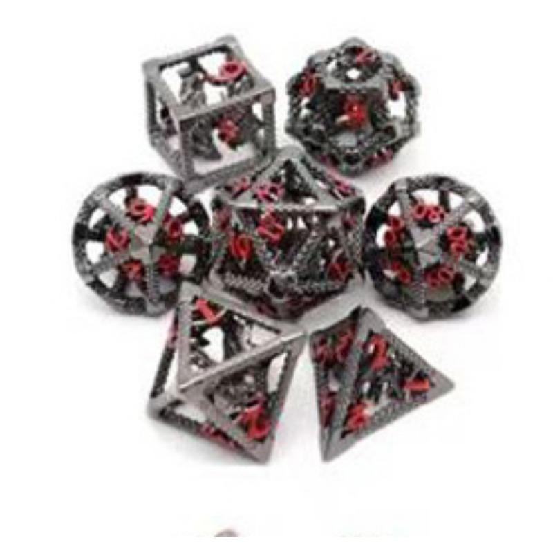

D&D Dice Metal Set Polyhedral Hollow Role Playing Starter Dice для настольных игр RPG MTG Pathfinder Shadowrun Yahtzee (3D-цифра дракона) чёрный/красный