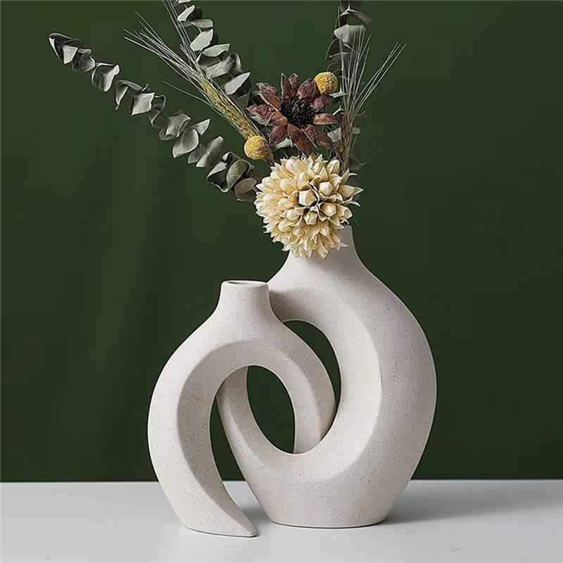 Hug Nordic Style Flower Arrangement 2-Piece White Vase Simple Flower Ornament Set High-End Design