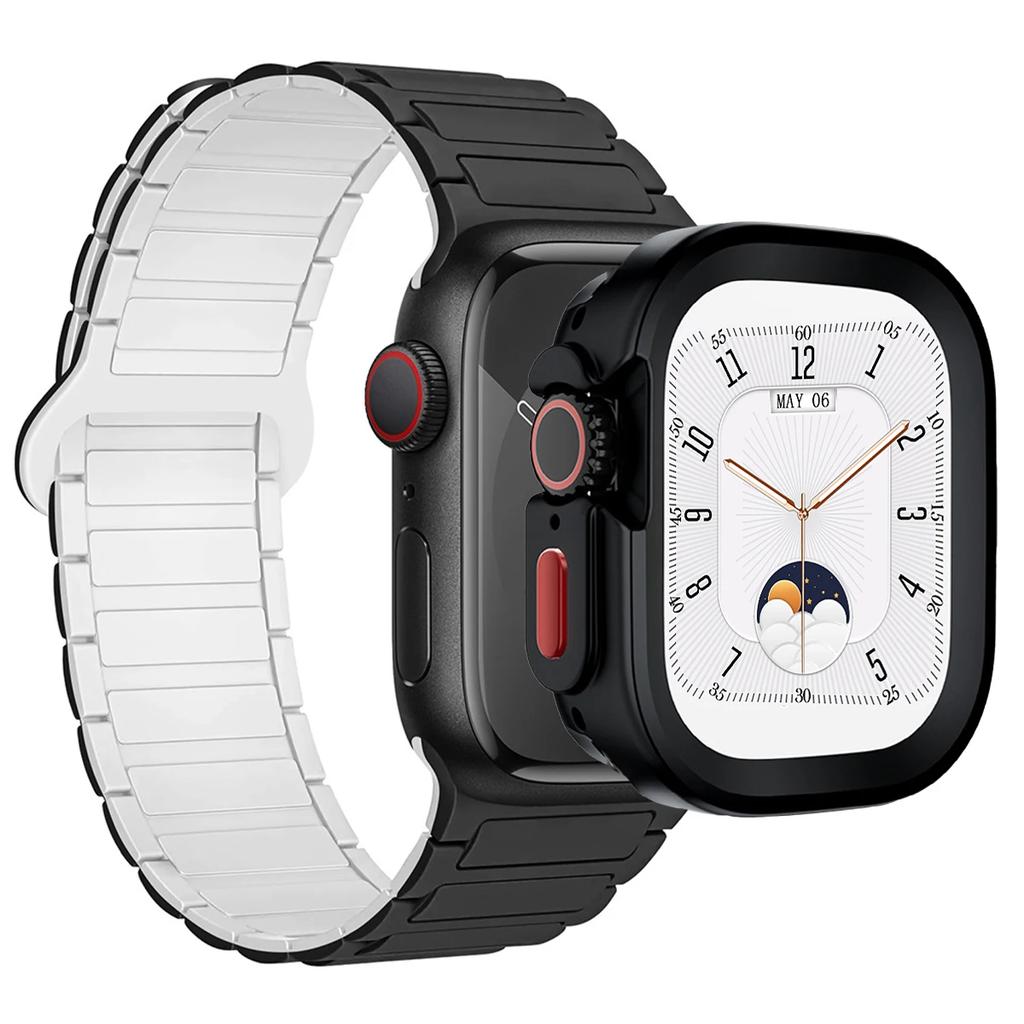 Strap+Case for Apple Watch Ultra 2 49 42 45 44 S10 46mm Magnetic Silicone Band+cover for IWatch Series 9 8 7 6 5 4 42mm 40 41mm
